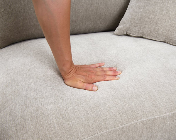 English Elm Mid-Century Walnut Trim Accent Chair with Tapered Legs, Soft Track Arms & Light Gray Upholstery, Throw Pillow Included B2741P396717