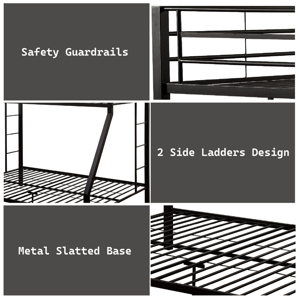 English Elm Limbra Sandy Finish Twin XL/Queen Bunk Bed with Metal Frame, Built-In Ladder, Full Guard Rail Durable Black 63 L x 19 W x 4 H B2726S00208