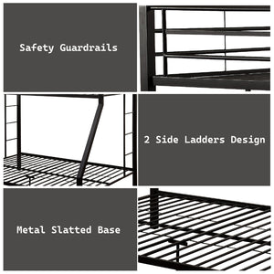 English Elm Limbra Sandy Finish Twin XL/Queen Bunk Bed with Metal Frame, Built-In Ladder, Full Guard Rail Durable Black 63 L x 19 W x 4 H B2726S00208