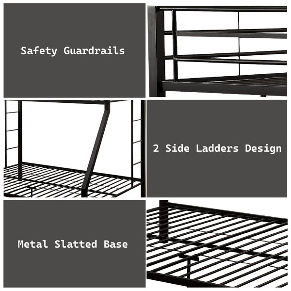 English Elm Limbra Sandy Finish Twin XL/Queen Bunk Bed with Metal Frame, Built-In Ladder, Full Guard Rail Durable Black 63 L x 19 W x 4 H B2726S00208