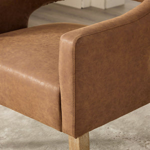 English Elm Modern Pu Leather Barrel Armchair Set of 4 with Sculpted Back Rubberwood Legs Brown W3118S00033