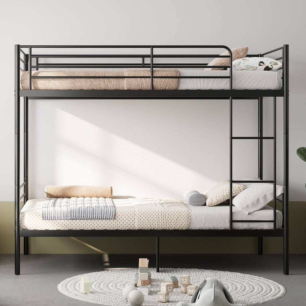 English Elm Bunk Bed Twin Over Iron Frame with Full Guardrail Ladder Kids Room Sleeper W5635P479828