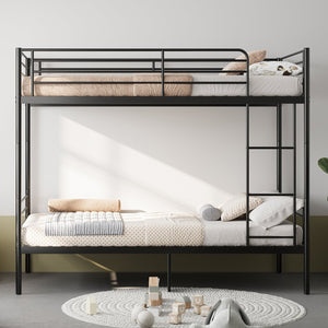 English Elm Bunk Bed Twin Over Iron Frame with Full Guardrail Ladder Kids Room Sleeper W5635P479828