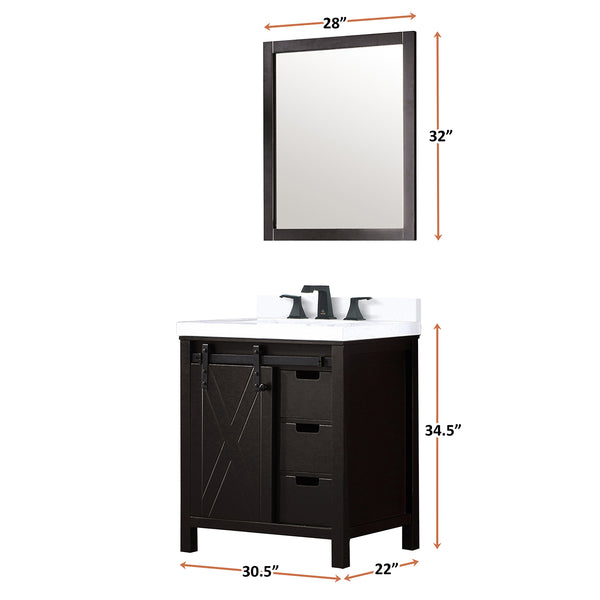 English Elm Brown Bathroom Vanity Set With White Quartz Countertop, Matte Black Faucet & Matching Mirror B2731S01274