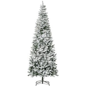 English Elm Homcom 9Ft Slim Snow-Flocked Pine Christmas Tree With Realistic Branches & Easy Setup For Tight Spaces W2225P229295