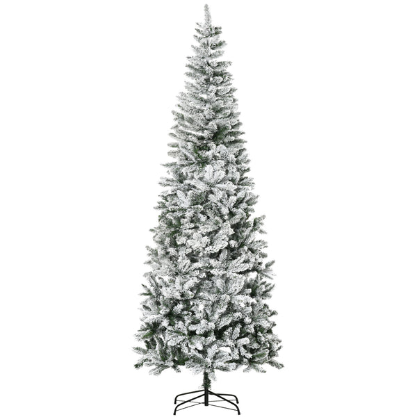 English Elm Homcom 9Ft Slim Snow-Flocked Pine Christmas Tree With Realistic Branches & Easy Setup For Tight Spaces W2225P229295