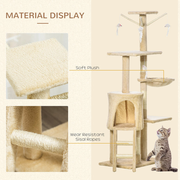 English Elm Pawhut Plush Sisal Cat Tower with Condo Hammock Perch and Dangling Toys for Indoor Cats W2225P200704