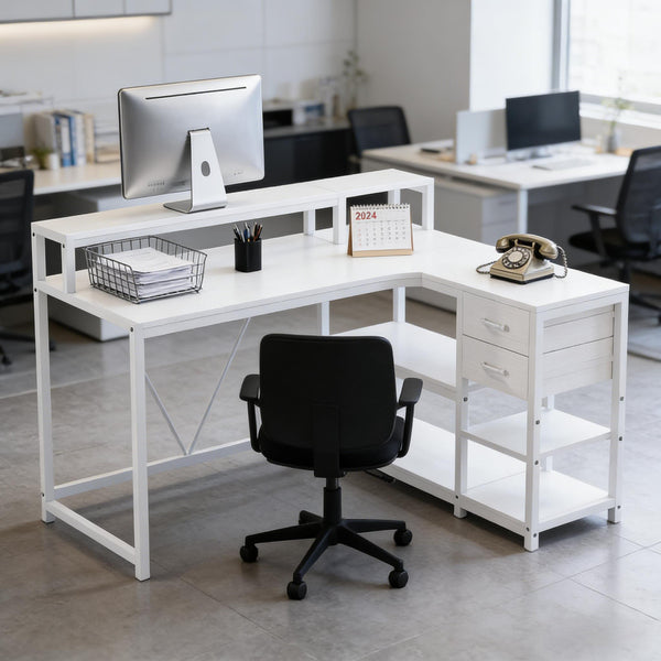 English Elm Writing Desk with Five Drawers Reversible Cabinet Home Office Vanity Workstation T3971P450832