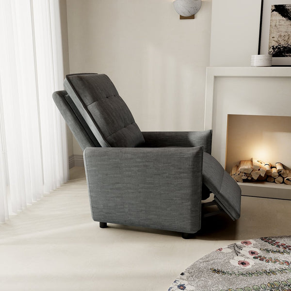 English Elm Chenille Upholstered Push Back Recliner with Metal Frame and Overstuffed Foam Lounger Grey W3568P431432