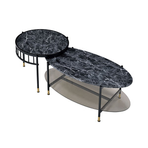 English Elm Silas 2-Piece Nesting Coffee Tables with Faux Marble Engineered Stone Tops, Black Metal Frame Durable B2726P251663