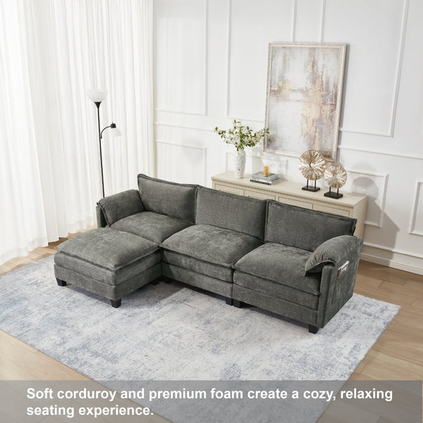English Elm 107-inch Modular L-shaped Sectional Sofa with Velvet Upholstery and Built-in Storage Aqua French Bulldog W3480S00002