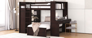 English Elm Full Twin Loft Bed with Desk Wardrobe Shelves Pine Wood Frame Kids Bedroom Espresso LT000821AAP-1