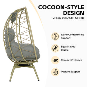 English Elm Oversized Swivel Wicker Egg Chair with Plush Cushions for Patio or Indoor Lounge T5880P501008