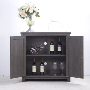 English Elm Elegant Mirrored Sideboard with Butterfly Carved Doors Wood Grain Finish Dining Storage Dark Brown W2899P372739