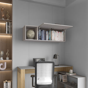 English Elm Aster 47" Wall Cabinet Smoke Grey with Lift-Up Door & Open Shelf, 2-Compartment Space Saver B200P235830