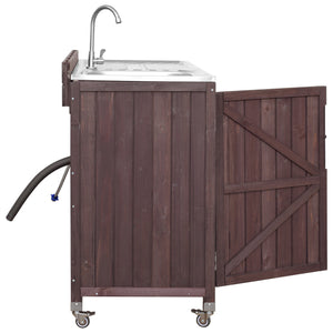 English Elm K&k Outdoor Modular Kitchen Island 2 Piece Fir Wood Stainless Steel Sink Station N707S000024Z