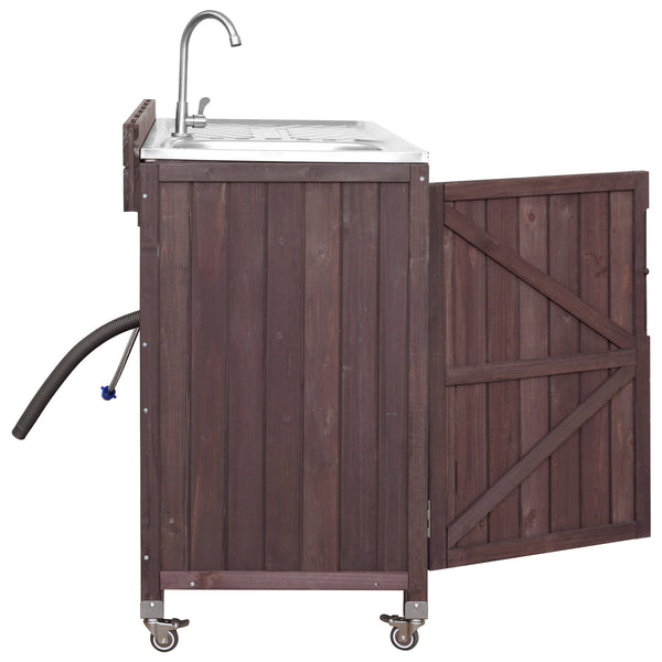 English Elm K&k Outdoor Modular Kitchen Island 2 Piece Fir Wood Stainless Steel Sink Station N707S000024Z