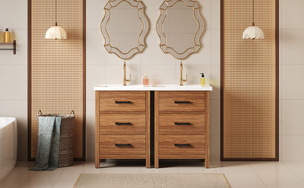 English Elm 48'' Bathroom Vanity with Sink 48.8'' Modern Freestanding 6-Drawer Ceramic Basin Cabinet for Baths Natural Wood N710SS00008P