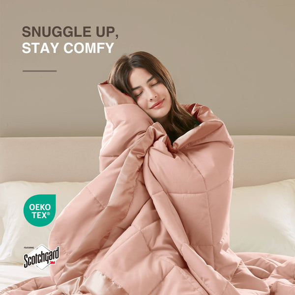 JLA Home Madison Park - Lightweight Down Alternative Blanket with Satin Trim for All-Season Comfort, Moisture-Wicking & OEKO-TEX Certified Blush MP51-5154