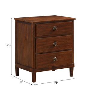 English Elm Chamberlin Brown Solid Wood 3-Drawer Nightstand with Antique Bronze Rings, Full-Extension Glides, 27" H B050P376938