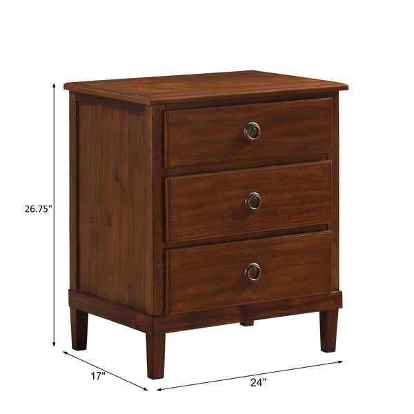 English Elm Chamberlin Brown Solid Wood 3-Drawer Nightstand with Antique Bronze Rings, Full-Extension Glides, 27" H B050P376938