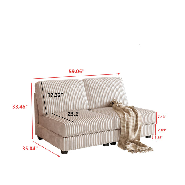 English Elm Double-seater Corduroy Sofa with Coil Spring Support for Casual Living Rooms Beige W1793P248662