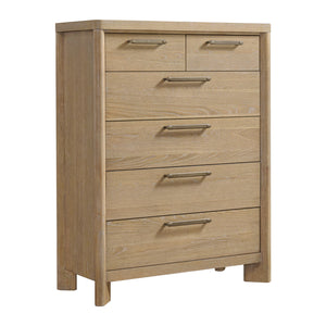 English Elm Wallace & Bay - Tan 6-Drawer Chest — Contemporary Sand Dune Wood Dresser, Easy-Care Finish, 40"W x 18"D x 52"H B361P384428