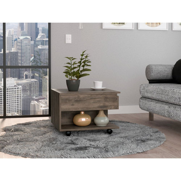 English Elm Portland Lift Top Coffee Table with Rolling Casters, Hidden Storage Compartment & Open Shelf Design Brown 27 L x 26 W x 5 H B128P148792