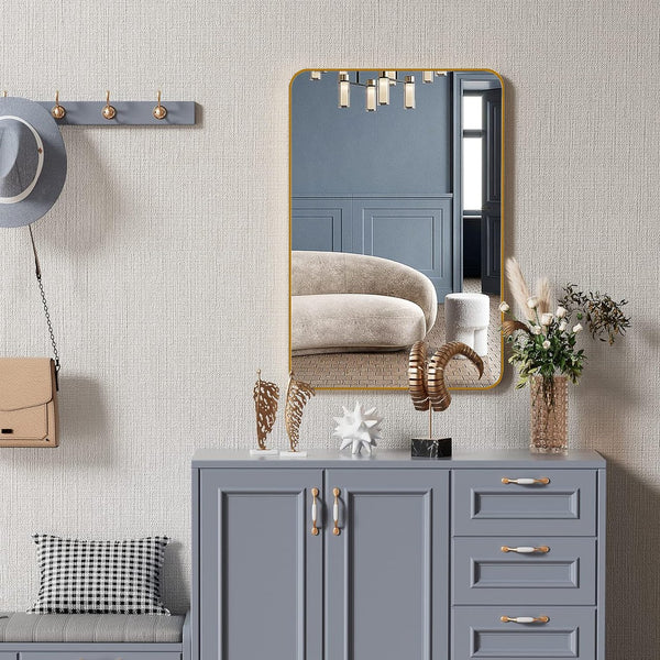 English Elm 24X36 Inch Gold Metal Framed Rectangular Bathroom Mirror - Modern Elegance For Any Space W2203P302740