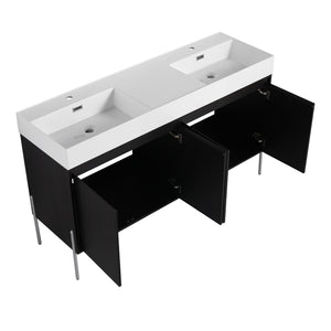 English Elm 60" Freestanding Bathroom Vanity with Dual Resin Sinks, Spacious Soft-Close Cabinet Storage, Durable Finish Dark Oak W1972S00016