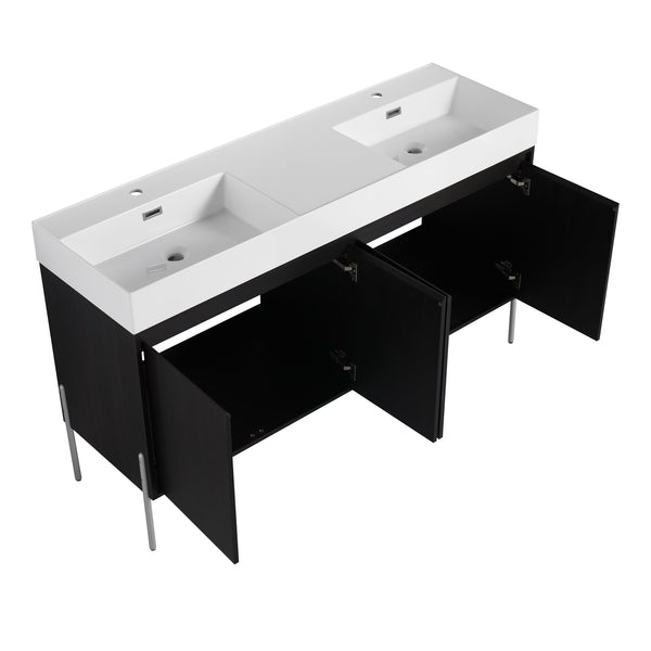 English Elm 60" Freestanding Bathroom Vanity with Dual Resin Sinks, Spacious Soft-Close Cabinet Storage, Durable Finish Dark Oak W1972S00016