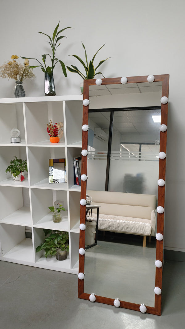 English Elm Hollywood Full Length LED Mirror with 22 Bulbs, 3 Color & Brightness Modes, Walnut Frame, Touch Control W708P297645
