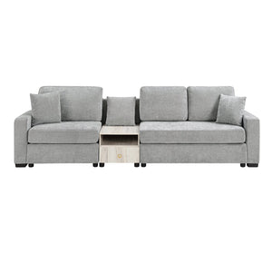English Elm Modern Chenille Three Seat Sofa with Console Storage Armrest for Living Room Grey N763S000060E