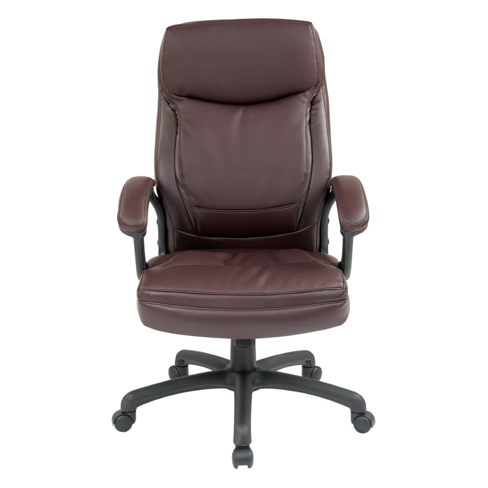OSP Home Furnishings Executive High Back Bonded Leather Office Chair with Lumbar Support and Swivel Base Burgundy EC6583-EC4