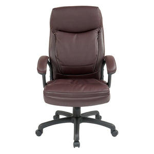 OSP Home Furnishings Executive High Back Bonded Leather Office Chair with Lumbar Support and Swivel Base Burgundy EC6583-EC4