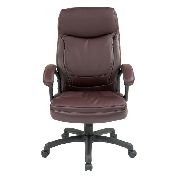 OSP Home Furnishings Executive High Back Bonded Leather Office Chair with Lumbar Support and Swivel Base Burgundy EC6583-EC4