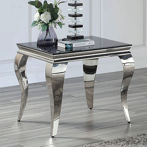 English Elm Glam Stainless Steel Coffee Table with Beveled Tempered Glass Top and Elegant Cabriole-Style Legs Black,Silver 28 L x 28 W x 5 H B011S01174