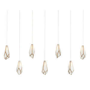 Glace Multi-Drop Pendant Light - Elegant White Art Glass with Antique Brass Finish for Stunning Spaces