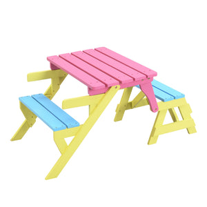 English Elm KID'S Multi-Functional Arm Chair Table Set with 2 Benches - Blue/Pink Wooden Kids Activity Furniture W495P170202