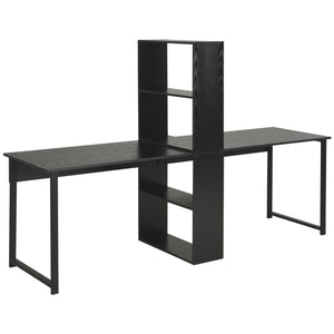 English Elm Long Double Workstation Desk with Four-tier Bookshelf for Shared Home Office Use T3971P386957