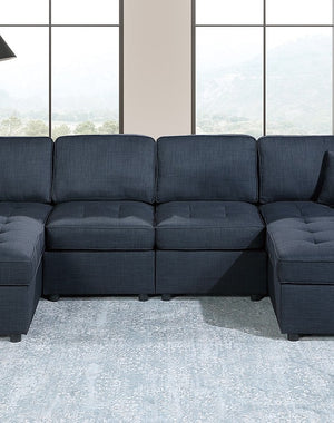 English Elm Contemporary 3-Piece Sectional Sofa Set in Ash Black Corduroy with RAF/LAF Chaise, Tufted Seats, Pillows - Stylish Low-Profile Design Dark Blue 34 L x 18 W x 68 H B011S01766