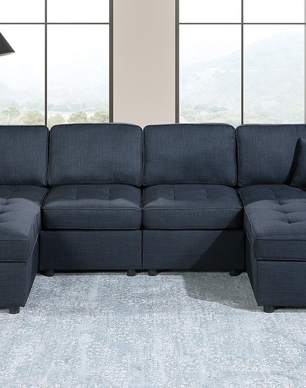 English Elm Contemporary 3-Piece Sectional Sofa Set in Ash Black Corduroy with RAF/LAF Chaise, Tufted Seats, Pillows - Stylish Low-Profile Design Dark Blue 34 L x 18 W x 68 H B011S01766
