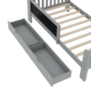 English Elm Twin Chalkboard Platform Bed with Drawers & Shelves, Solid Wood Kids Bed with Storage and Creative Headboard Grey W1580P362706