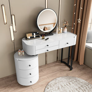 English Elm Modern Minimalist Vanity with Lighted Mirror Three Drawers and Cylindrical Side Cabinet W3767S00005