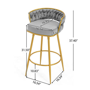 English Elm Christopher Knight Home® - Swivel Counter Height Bar Stools Set of 2 with 180° Turn, Hand-Woven Back, Gold Frame, Velvet Comfort Grey N762P216979E