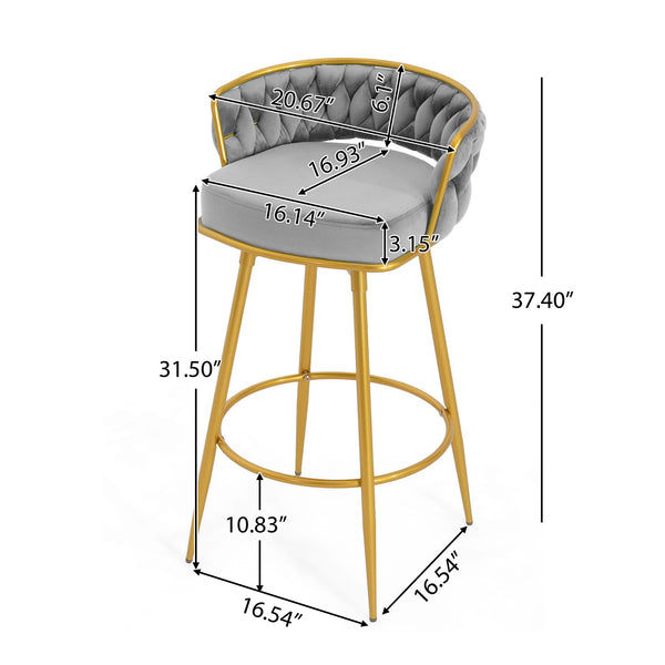 English Elm Christopher Knight Home® - Swivel Counter Height Bar Stools Set of 2 with 180° Turn, Hand-Woven Back, Gold Frame, Velvet Comfort Grey N762P216979E