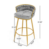 Christopher Knight Home® - Noble House - - Swivel Counter Height Bar Stools Set Of 2,31.5"Bar Height Stools With Hand-Woven Backrest & Gold Metal Legs,Modern Low Back Upholstered Kitchen Chairs With Footrest For Island,Dining Room,Grey