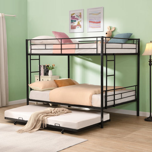 English Elm Full Over Full Metal Bunk Bed With Trundle - Durable, Space-Saving, Easy Assembly & Safety Features W311S00051
