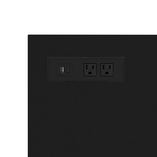 English Elm U_style 59 Inch Sideboard Buffet with Built in Power Outlets Open Cubbies Metal Accents White+Black N711P347407K