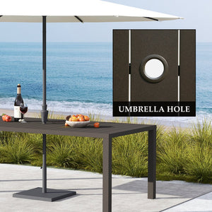 English Elm Outdoor Dining Table For 8 - Stylish Slatted Metal Patio Table With Umbrella Hole For All Seasons W1859P359822